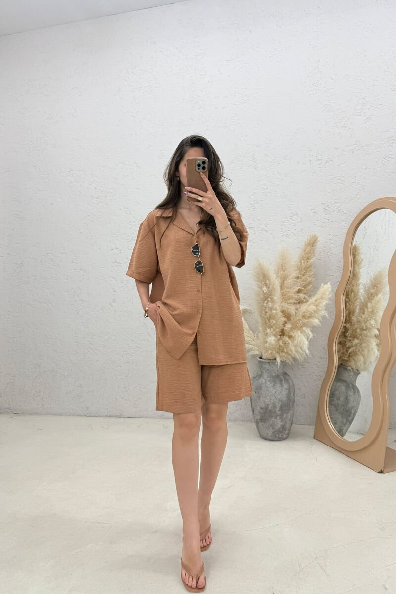 ONE COLOR SHIRT + SHORTS WOMAN SET LIGHT BROWN/KAZB - 2