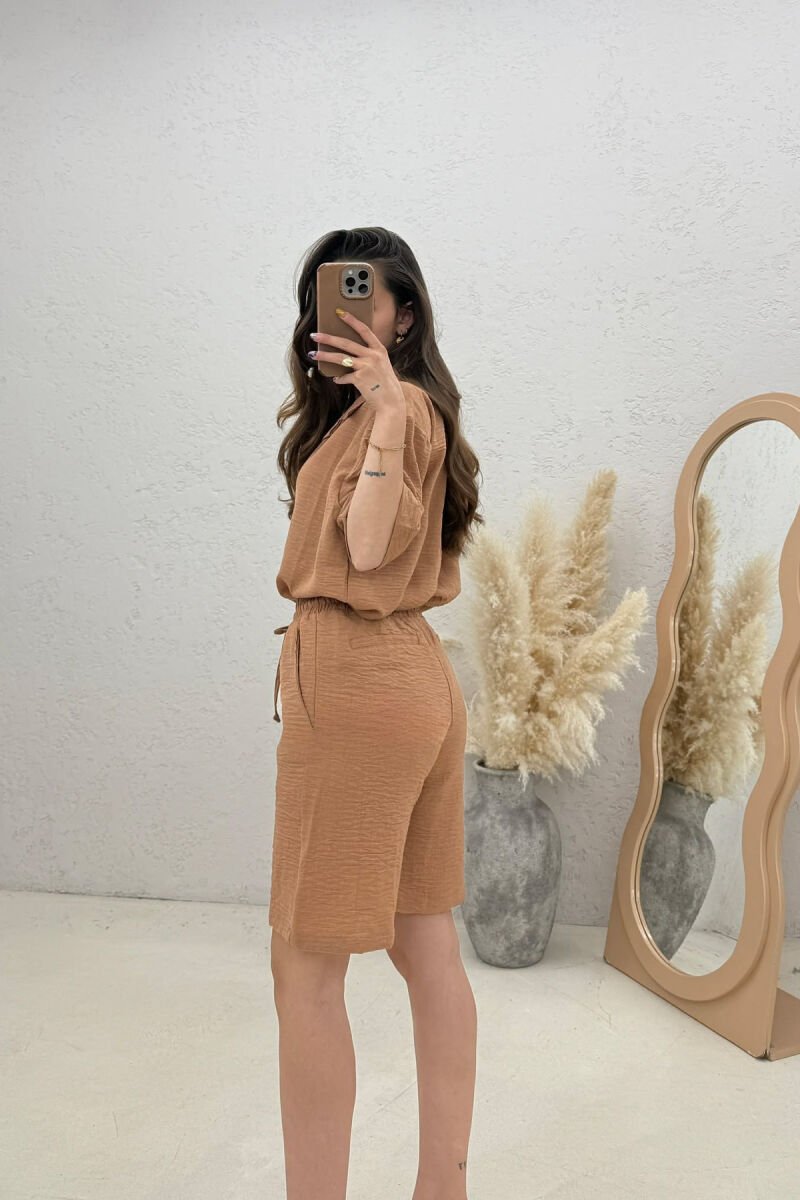 ONE COLOR SHIRT + SHORTS WOMAN SET LIGHT BROWN/KAZB - 3