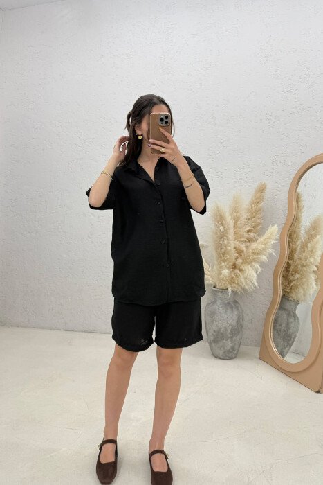 ONE COLOR SHIRT+ SHORTS WOMEN SET BLACK/ E ZEZE 