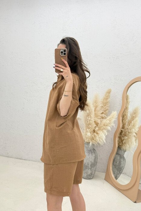ONE COLOR SHIRT+ SHORTS WOMEN SET LIGHT BROWN/KAZB - 3