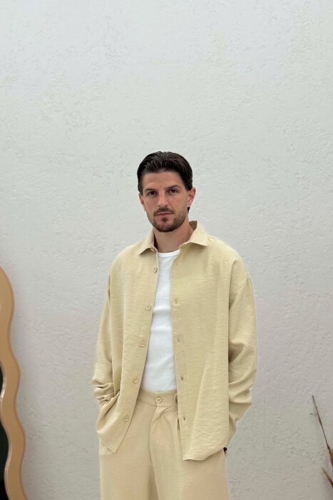 ONE COLOR SHIRT + TROUSERS MEN SET BEIGE/BEZHE - 3