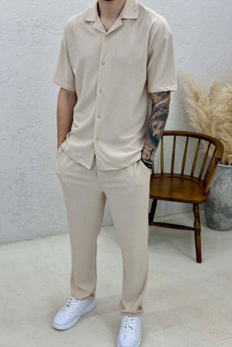 ONE COLOR SHIRT + TROUSERS MEN SWEATSUIT SETS BEIGE/BEZHE - 3