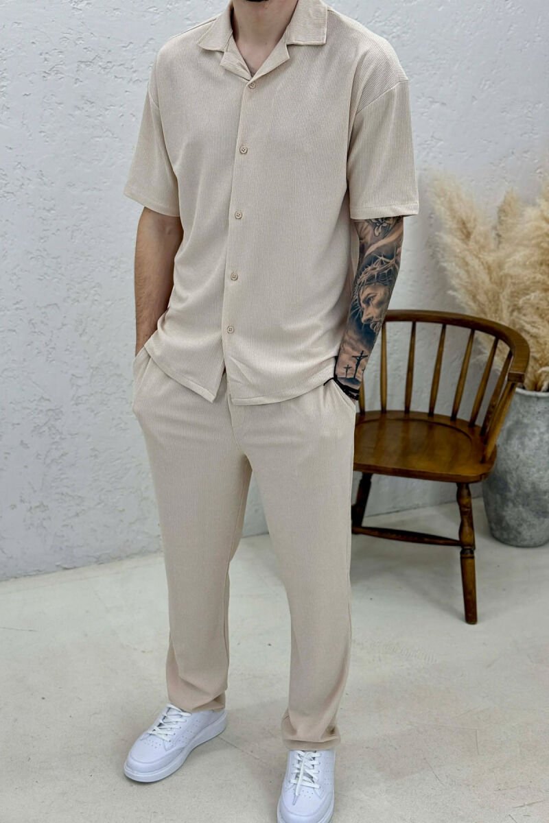 ONE COLOR SHIRT + TROUSERS MEN SWEATSUIT SETS BEIGE/BEZHE - 3