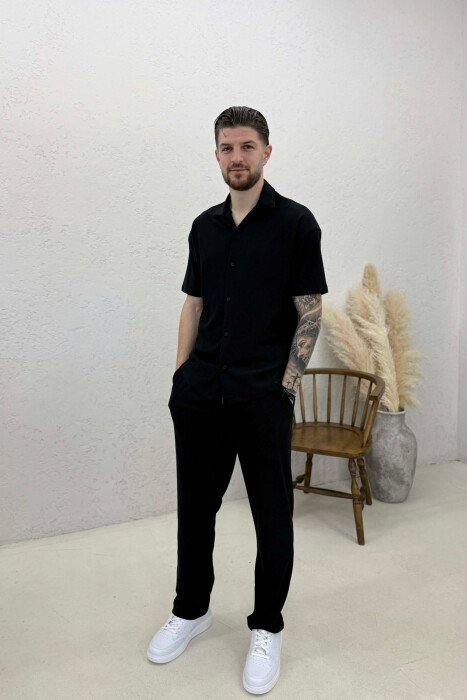 ONE COLOR SHIRT + TROUSERS MEN SWEATSUIT SETS BLACK/ E ZEZE 