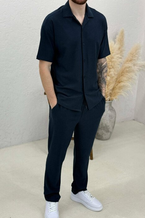 ONE COLOR SHIRT + TROUSERS MEN SWEATSUIT SETS BLUE/BLU - 2