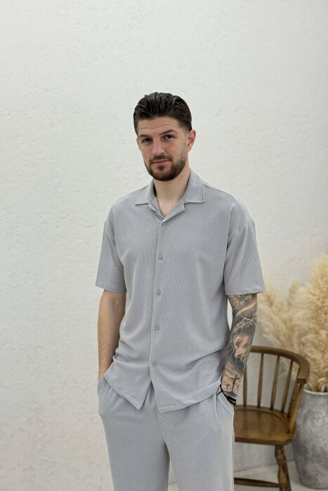 ONE COLOR SHIRT + TROUSERS MEN SWEATSUIT SETS GREY/GRI - 3