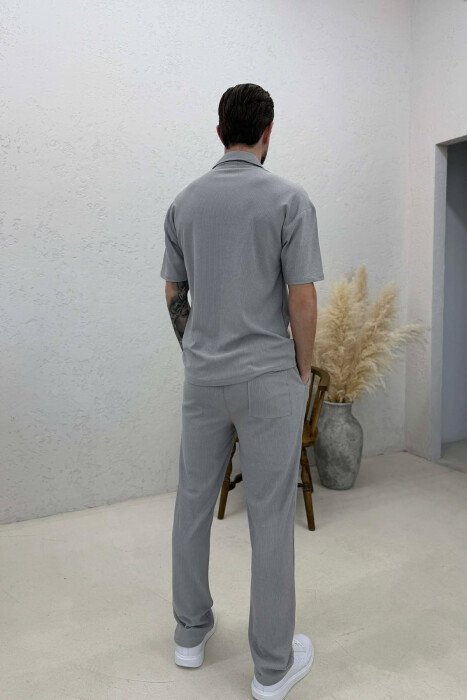 ONE COLOR SHIRT + TROUSERS MEN SWEATSUIT SETS GREY/GRI - 4