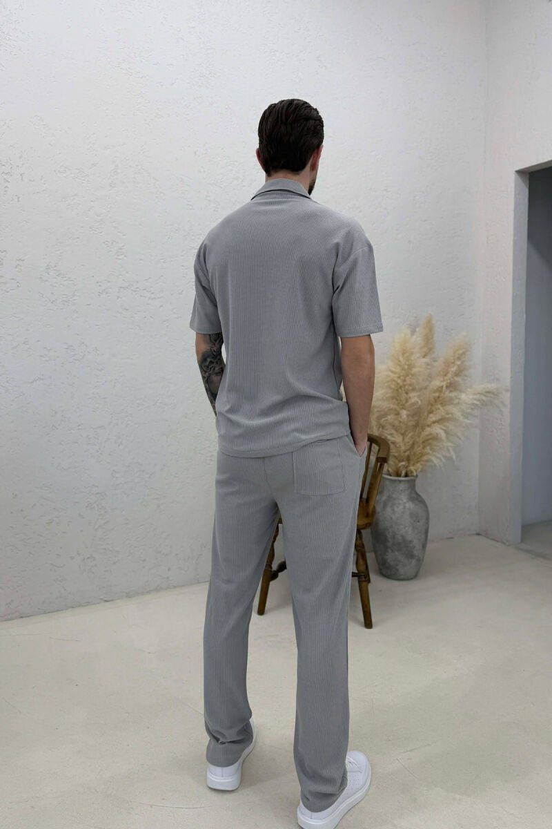 ONE COLOR SHIRT + TROUSERS MEN SWEATSUIT SETS GREY/GRI - 4