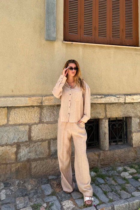 ONE COLOR SHIRT + TROUSERS WOMAN SET BEIGE/BEZHE - 