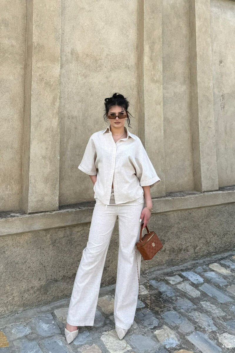 ONE COLOR SHIRT + TROUSERS WOMAN SET BEIGE/BEZHE - 1