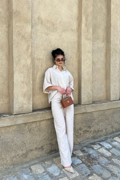 ONE COLOR SHIRT + TROUSERS WOMAN SET BEIGE/BEZHE - 4