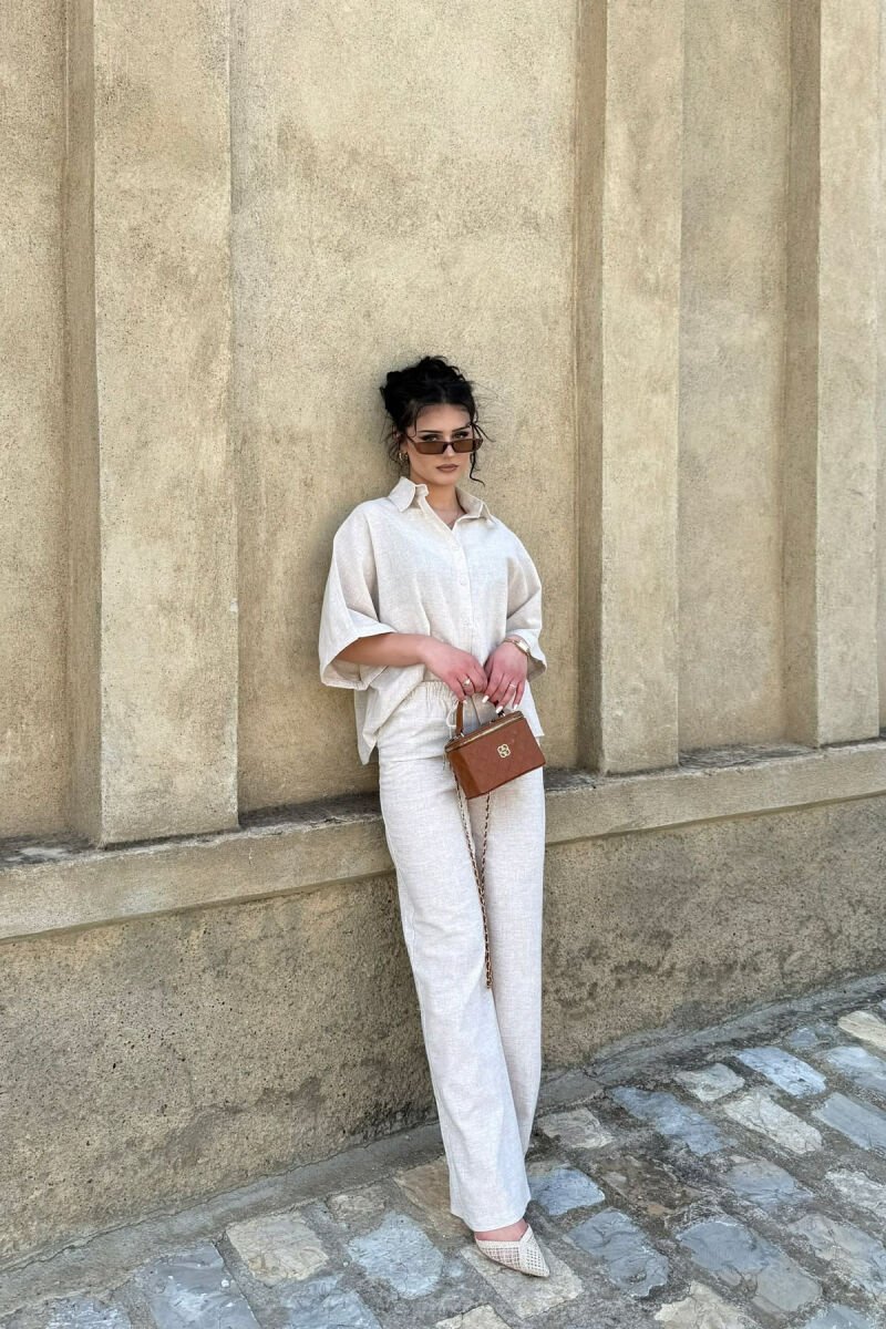 ONE COLOR SHIRT + TROUSERS WOMAN SET BEIGE/BEZHE - 4