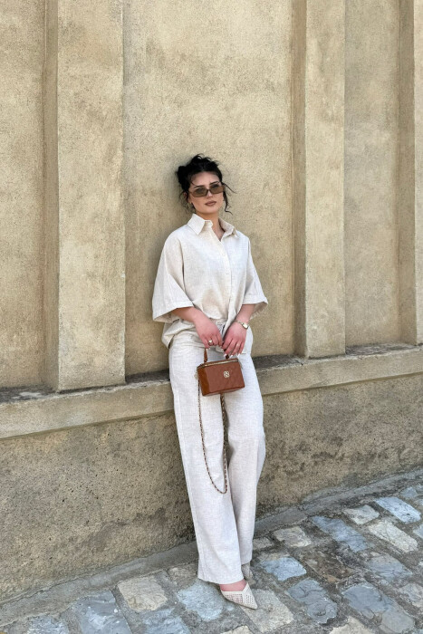 ONE COLOR SHIRT + TROUSERS WOMAN SET BEIGE/BEZHE - 5