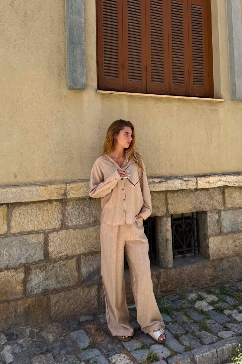 ONE COLOR SHIRT + TROUSERS WOMAN SET BEIGE/BEZHE - 3