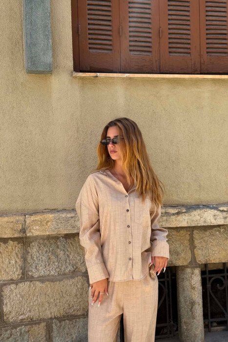 ONE COLOR SHIRT + TROUSERS WOMAN SET BEIGE/BEZHE - 4