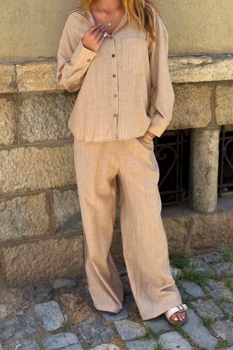 ONE COLOR SHIRT + TROUSERS WOMAN SET BEIGE/BEZHE - 5