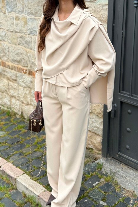 ONE COLOR SHIRT +TROUSERS WOMAN SET BEIGE/BEZHE - 3