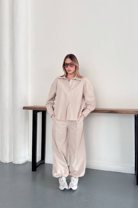 ONE COLOR SHIRT + TROUSERS WOMAN SET BEIGE/BEZHE - 2