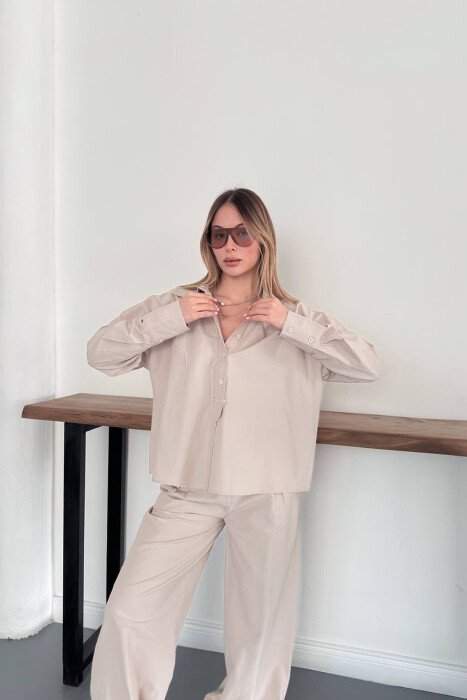ONE COLOR SHIRT + TROUSERS WOMAN SET BEIGE/BEZHE - 3