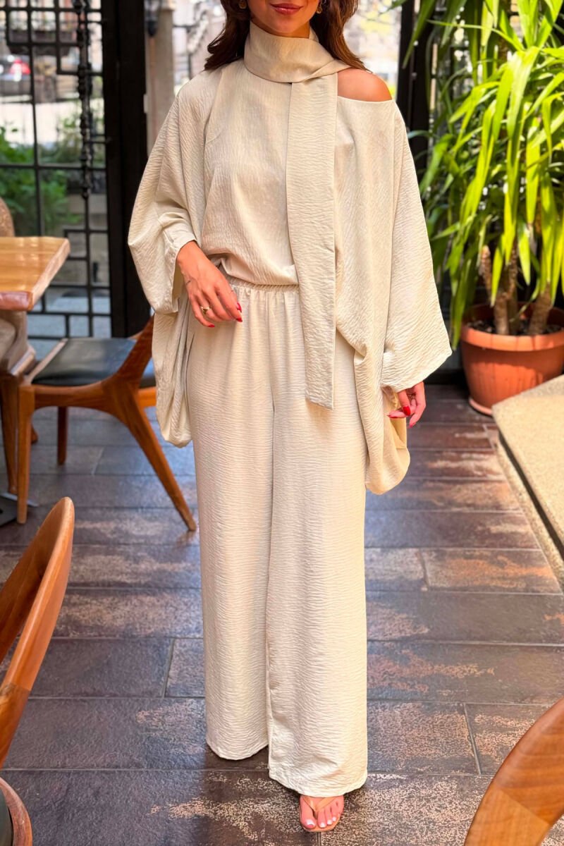 ONE COLOR SHIRT + TROUSERS WOMAN SET BEIGE/BEZHE - 4