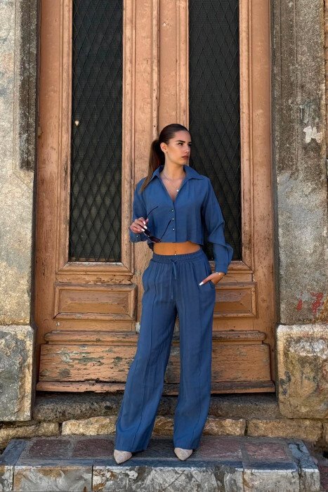 ONE COLOR SHIRT + TROUSERS WOMAN SET BLUE/BLU 