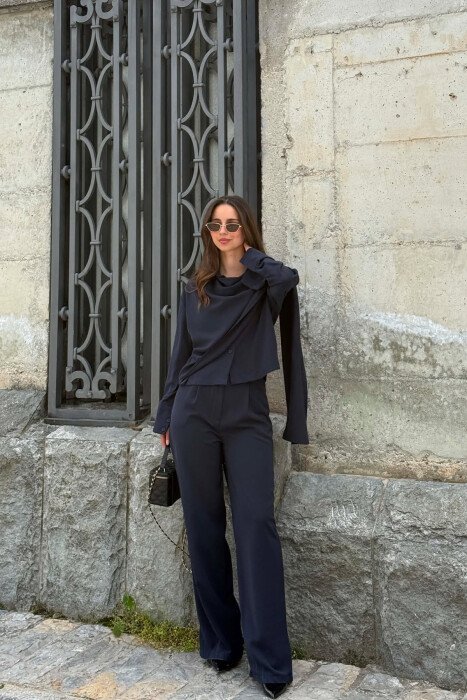 ONE COLOR SHIRT +TROUSERS WOMAN SET BLUE/BLU - KLAUDIO FASHION