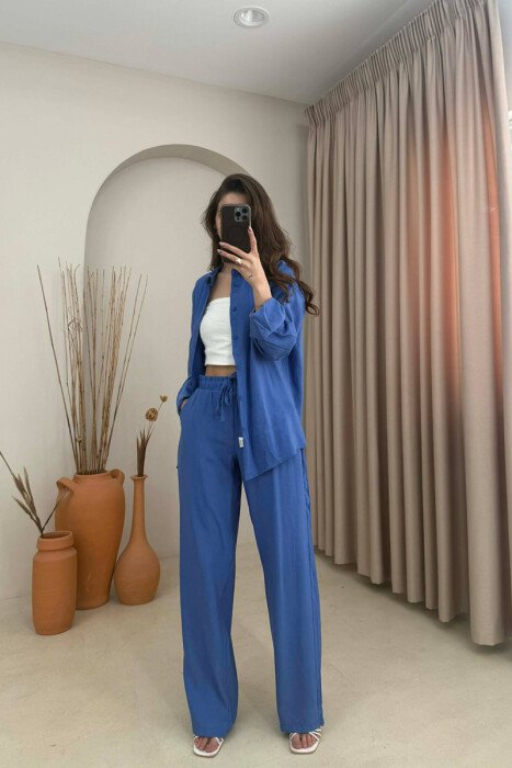 ONE COLOR SHIRT + TROUSERS WOMAN SET BLUE/BLU - 1