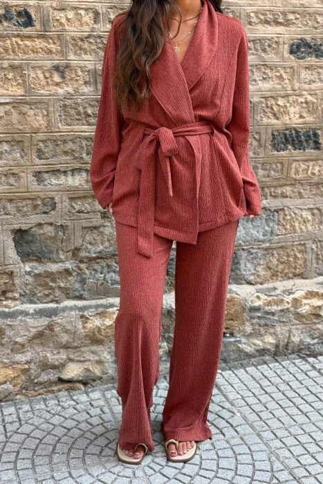 ONE COLOR SHIRT + TROUSERS WOMAN SET BRICK/TULLE - 3