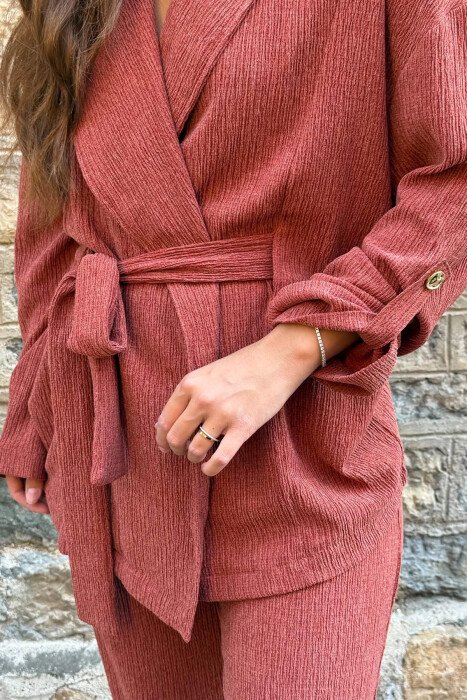 ONE COLOR SHIRT + TROUSERS WOMAN SET BRICK/TULLE - 6