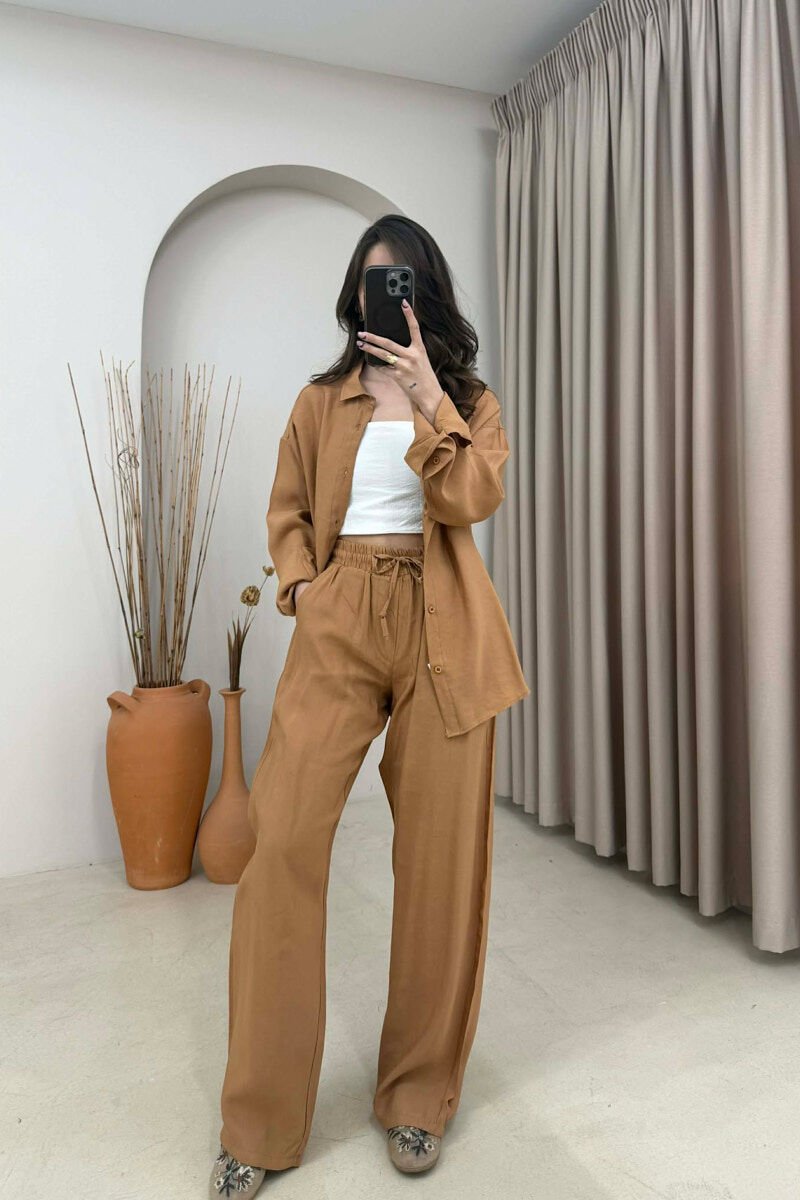 ONE COLOR SHIRT + TROUSERS WOMAN SET BRICK/TULLE - 1