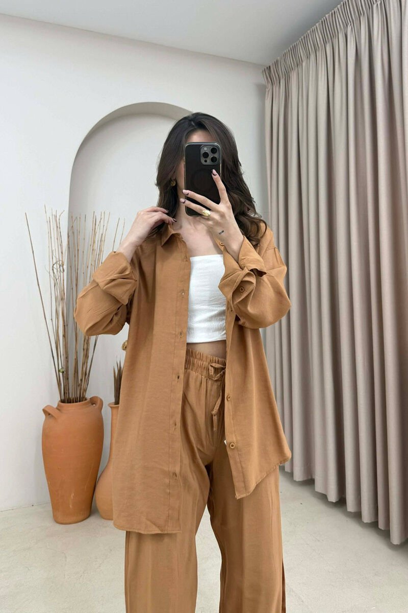 ONE COLOR SHIRT + TROUSERS WOMAN SET BRICK/TULLE - 2