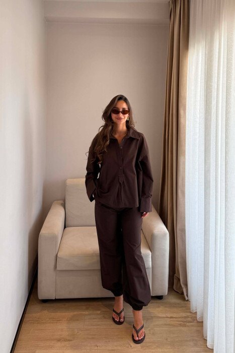 ONE COLOR SHIRT + TROUSERS WOMAN SET BROWN/KAFE 