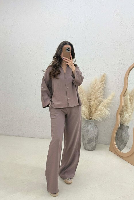 ONE COLOR SHIRT + TROUSERS WOMAN SET BROWN/KAFE - 1