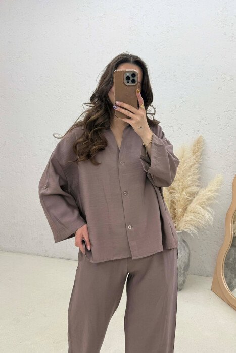 ONE COLOR SHIRT + TROUSERS WOMAN SET BROWN/KAFE - 2
