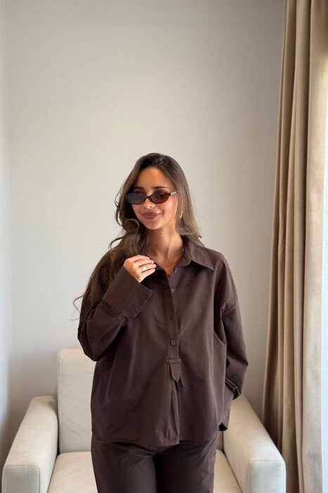 ONE COLOR SHIRT + TROUSERS WOMAN SET BROWN/KAFE - 2
