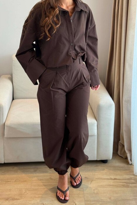 ONE COLOR SHIRT + TROUSERS WOMAN SET BROWN/KAFE - 4