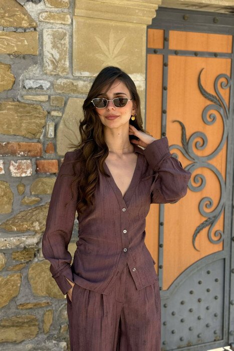 ONE COLOR SHIRT + TROUSERS WOMAN SET BROWN/KAFE - 3