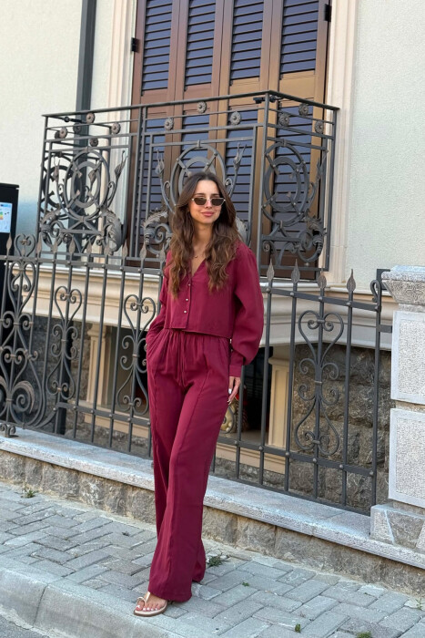 ONE COLOR SHIRT + TROUSERS WOMAN SET BURGUNDY/VISHNJE - 2