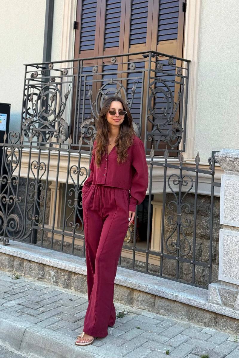 ONE COLOR SHIRT + TROUSERS WOMAN SET BURGUNDY/VISHNJE - 2