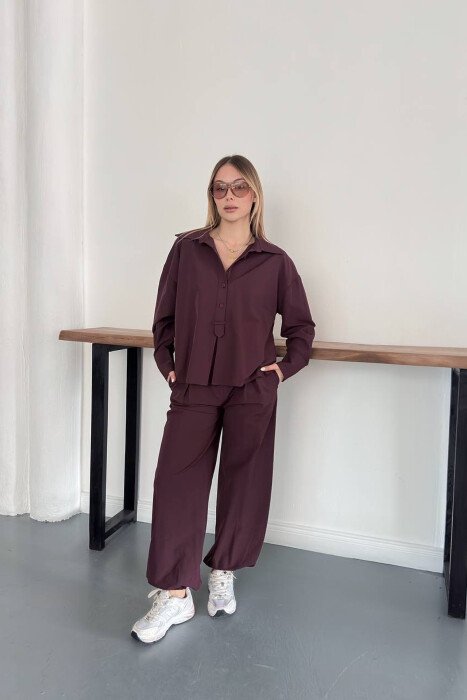 ONE COLOR SHIRT + TROUSERS WOMAN SET BURGUNDY/VISHNJE - KLAUDIO FASHION