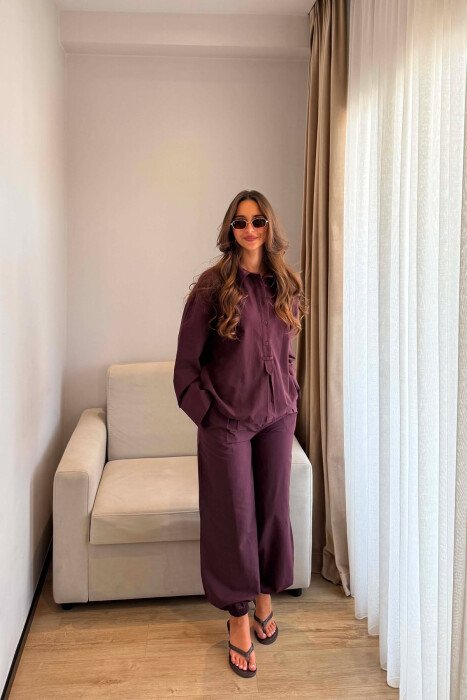 ONE COLOR SHIRT + TROUSERS WOMAN SET BURGUNDY/VISHNJE - KLAUDIO FASHION