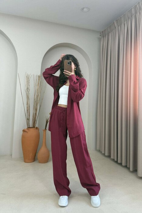ONE COLOR SHIRT + TROUSERS WOMAN SET BURGUNDY/VISHNJE - 1