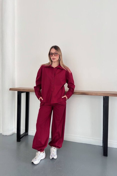 ONE COLOR SHIRT + TROUSERS WOMAN SET CHERRY/ QERSHI - KLAUDIO FASHION