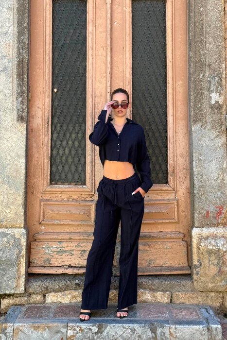 ONE COLOR SHIRT + TROUSERS WOMAN SET DARK BLUE/BEE - 2