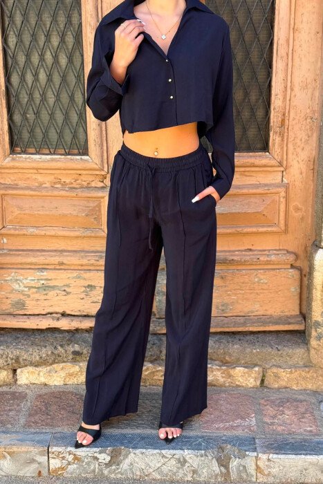 ONE COLOR SHIRT + TROUSERS WOMAN SET DARK BLUE/BEE - 4