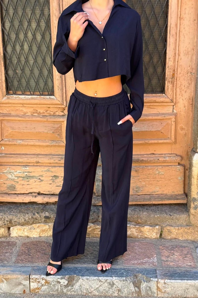 ONE COLOR SHIRT + TROUSERS WOMAN SET DARK BLUE/BEE - 4