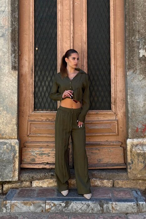 ONE COLOR SHIRT + TROUSERS WOMAN SET DARK GREEN/JEE 