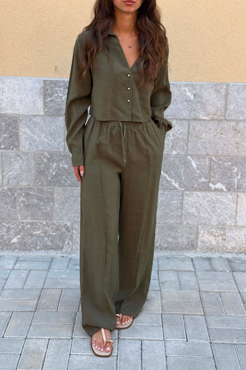 ONE COLOR SHIRT + TROUSERS WOMAN SET DARK GREEN/JEE - 2