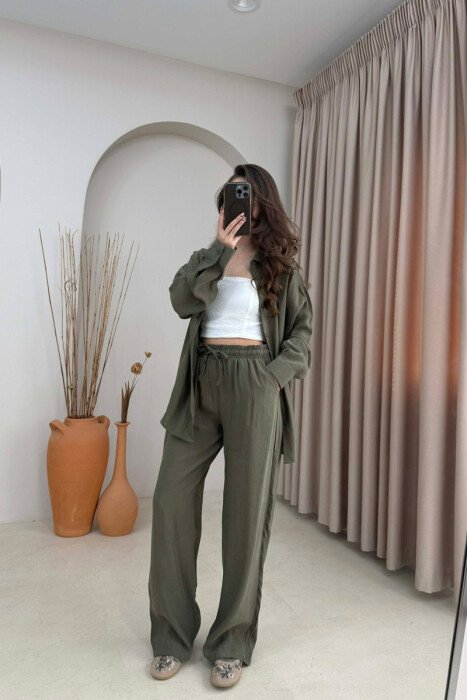 ONE COLOR SHIRT + TROUSERS WOMAN SET DARK GREEN/JEE - 1