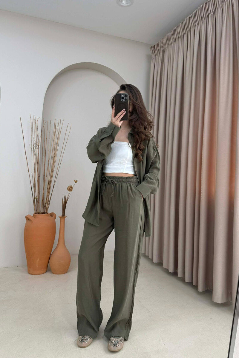 ONE COLOR SHIRT + TROUSERS WOMAN SET DARK GREEN/JEE - 1